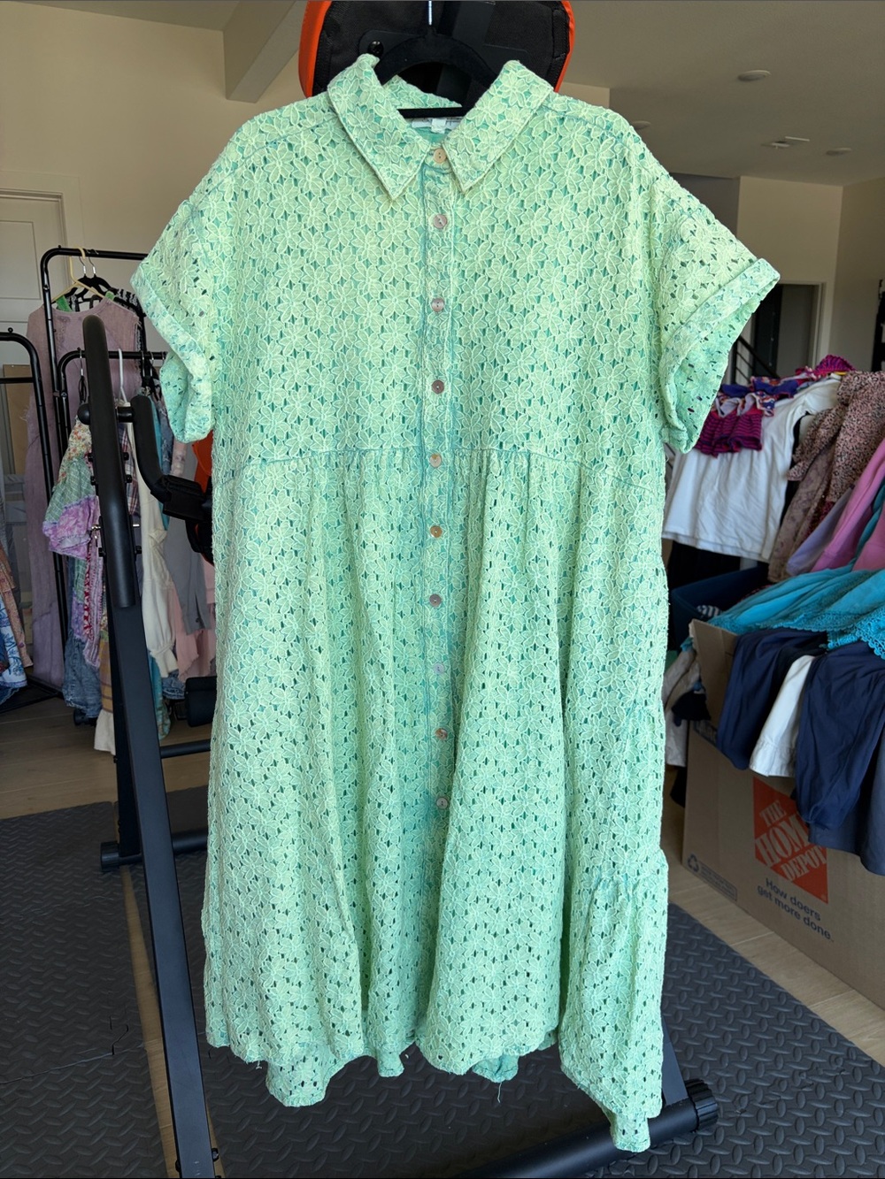 Oli & Hali Mint Green Eyelet Button-Front Midi Dress